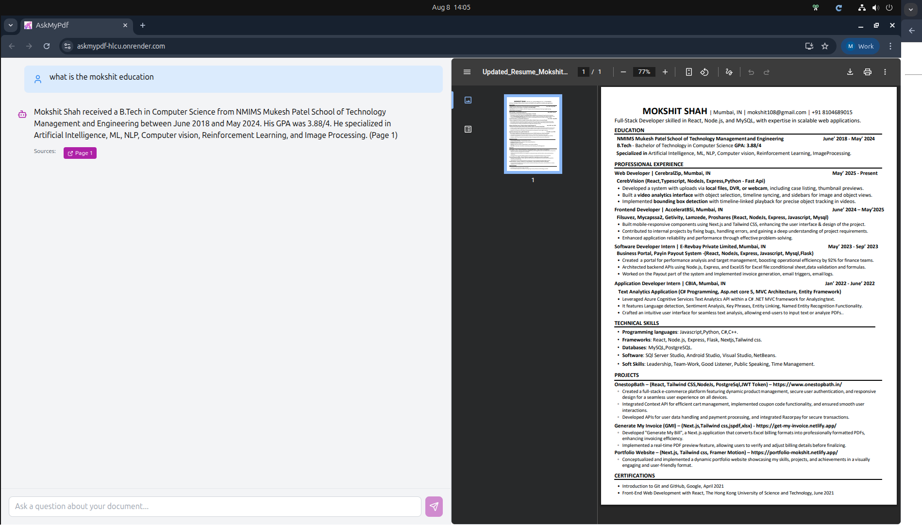 AskMyPDF - AI-Powered PDF Chat Interface